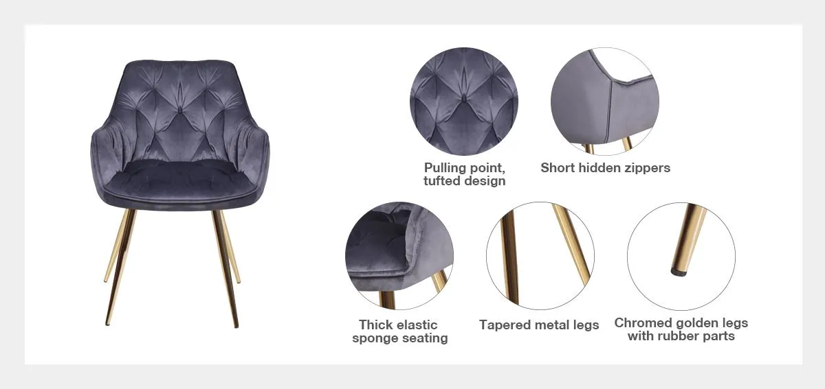 details-Grey Velvet Upholstered Arm Chair